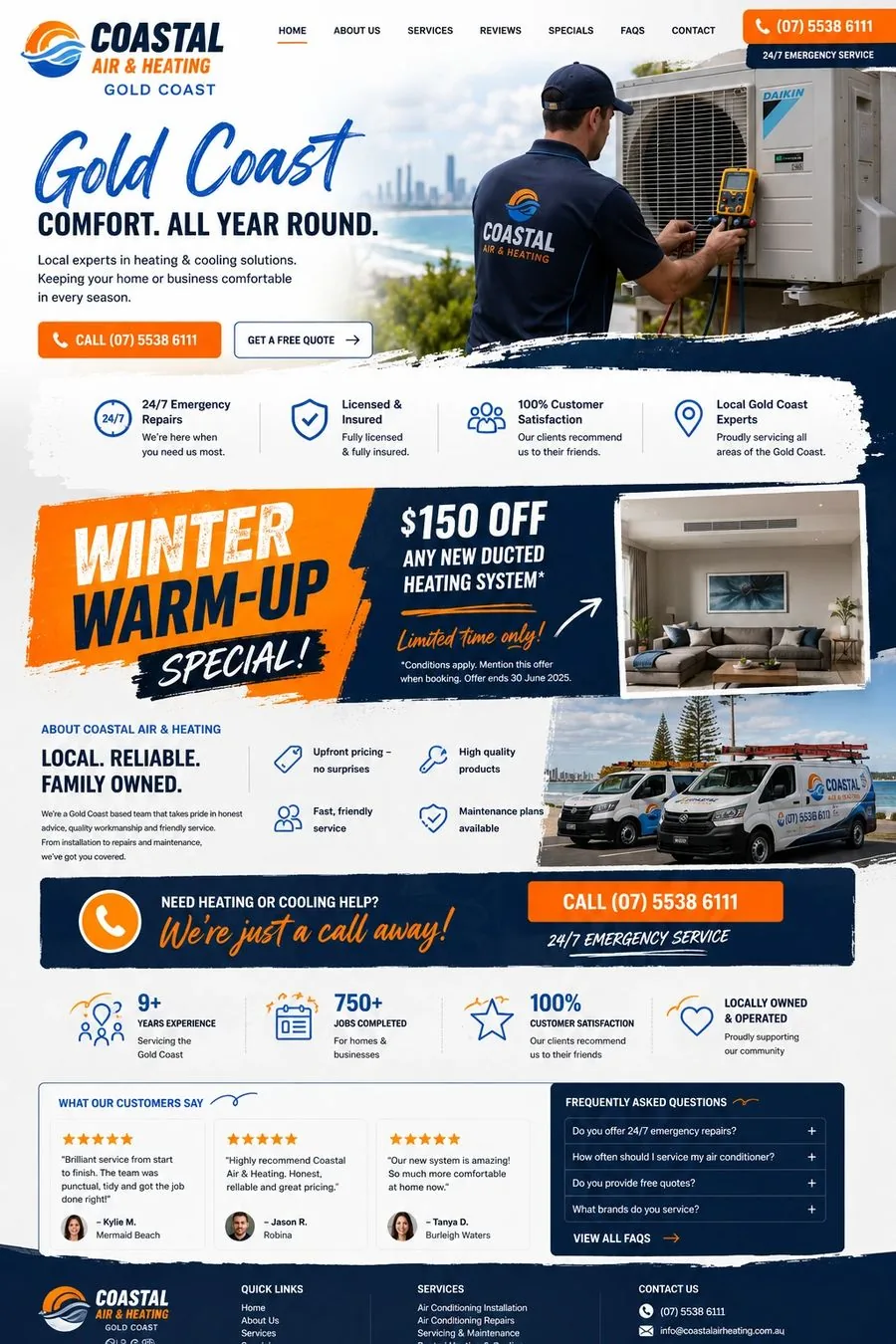 Coastal Air & Heating homepage design preview