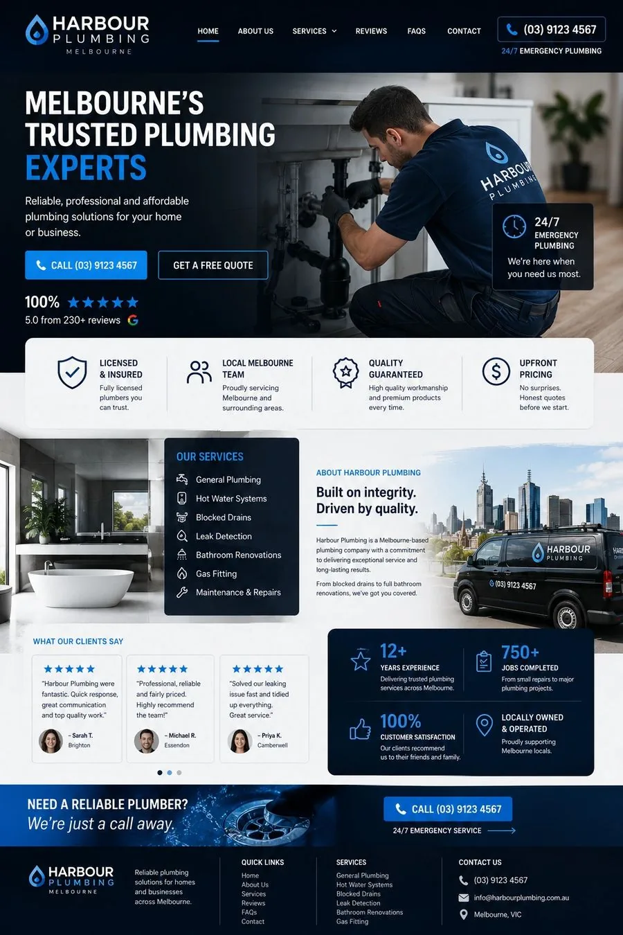 Harbour Plumbing homepage design preview
