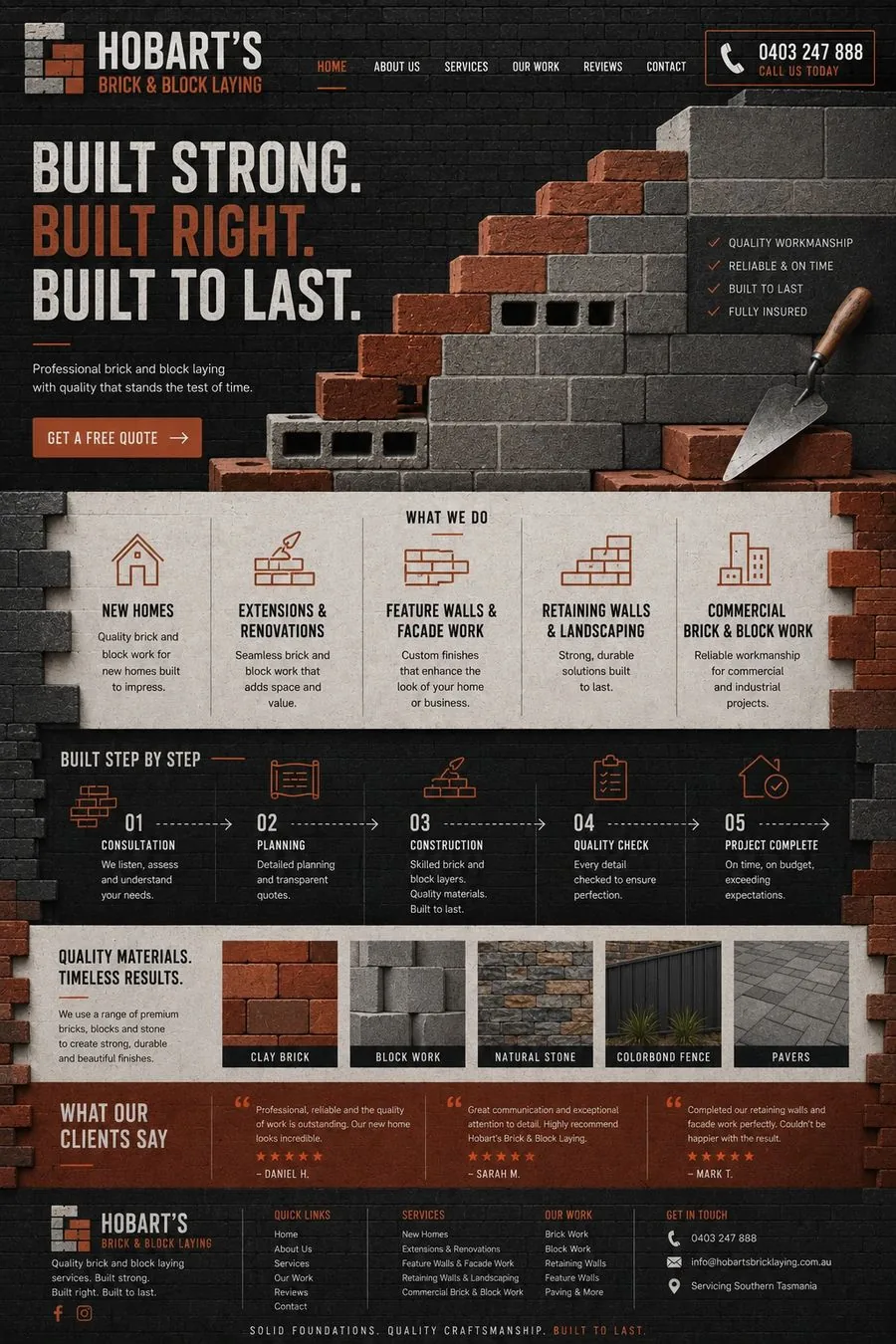 Hobart&rsquo;s Brick & Block Laying homepage design preview