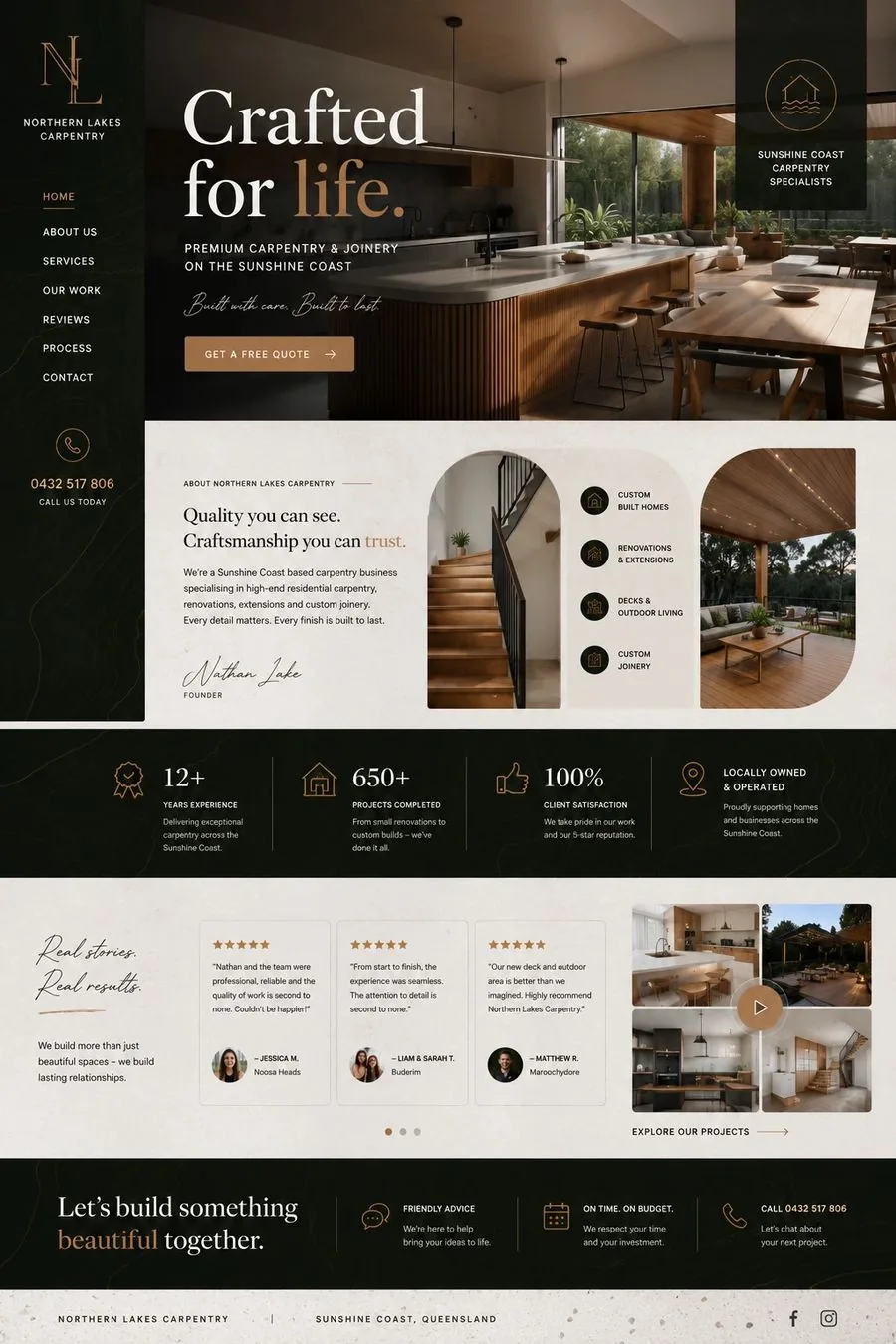 Northern Lakes Carpentry homepage design preview