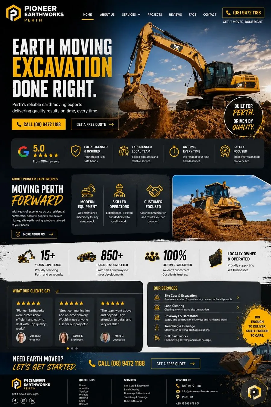 Pioneer Earthworks homepage design preview
