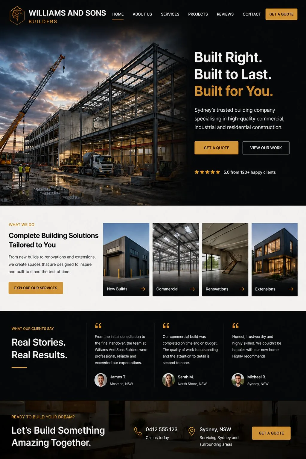 Williams and Sons — full homepage after redesign
